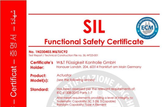 Vittesil3 Certificate - Pneumatic and Hydraulic Actuator